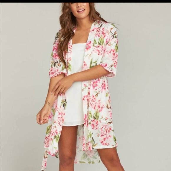 Show Me Your Mumu Brie Floral Robe 0/S Pink & Green Garden Blooms Kimono-Style - Picture 1 of 7